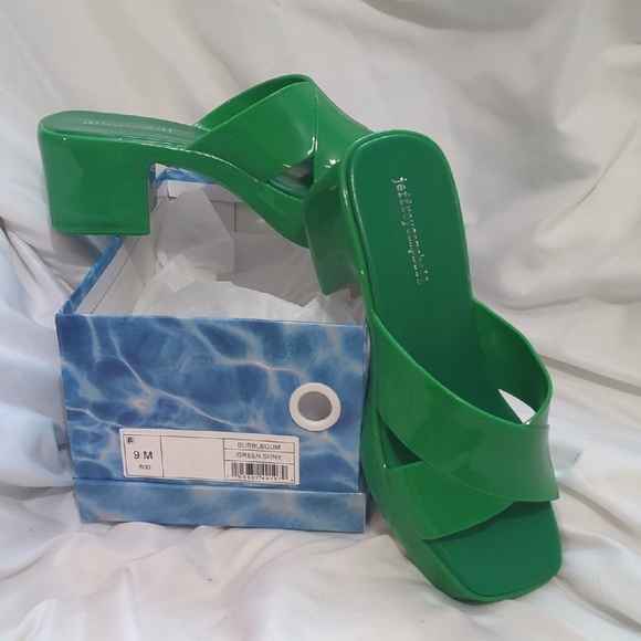 Jeffrey Campbell Emerald Green Chunky Heel Sandals - Picture 1 of 4
